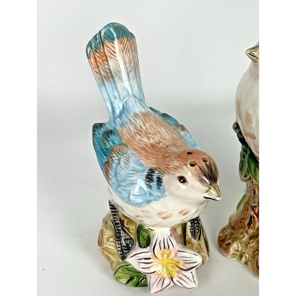 Fitz & Floyd Toulouse Blue Bird Salt & Pepper Shaker Set Ceramic XX - Picture 5 of 6